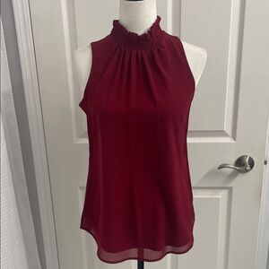 Elegant Sleeveless Burgundy Blouse Lined Ruched High Neck Back Zipper Sz XS
